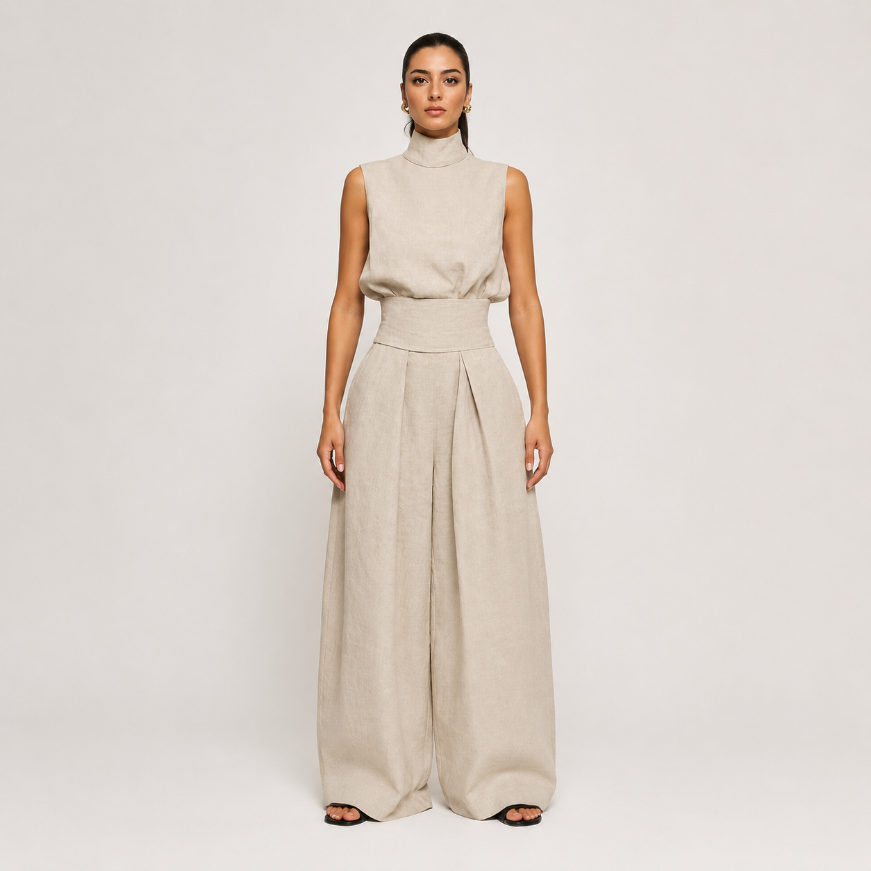Pleated Wide-Leg Set