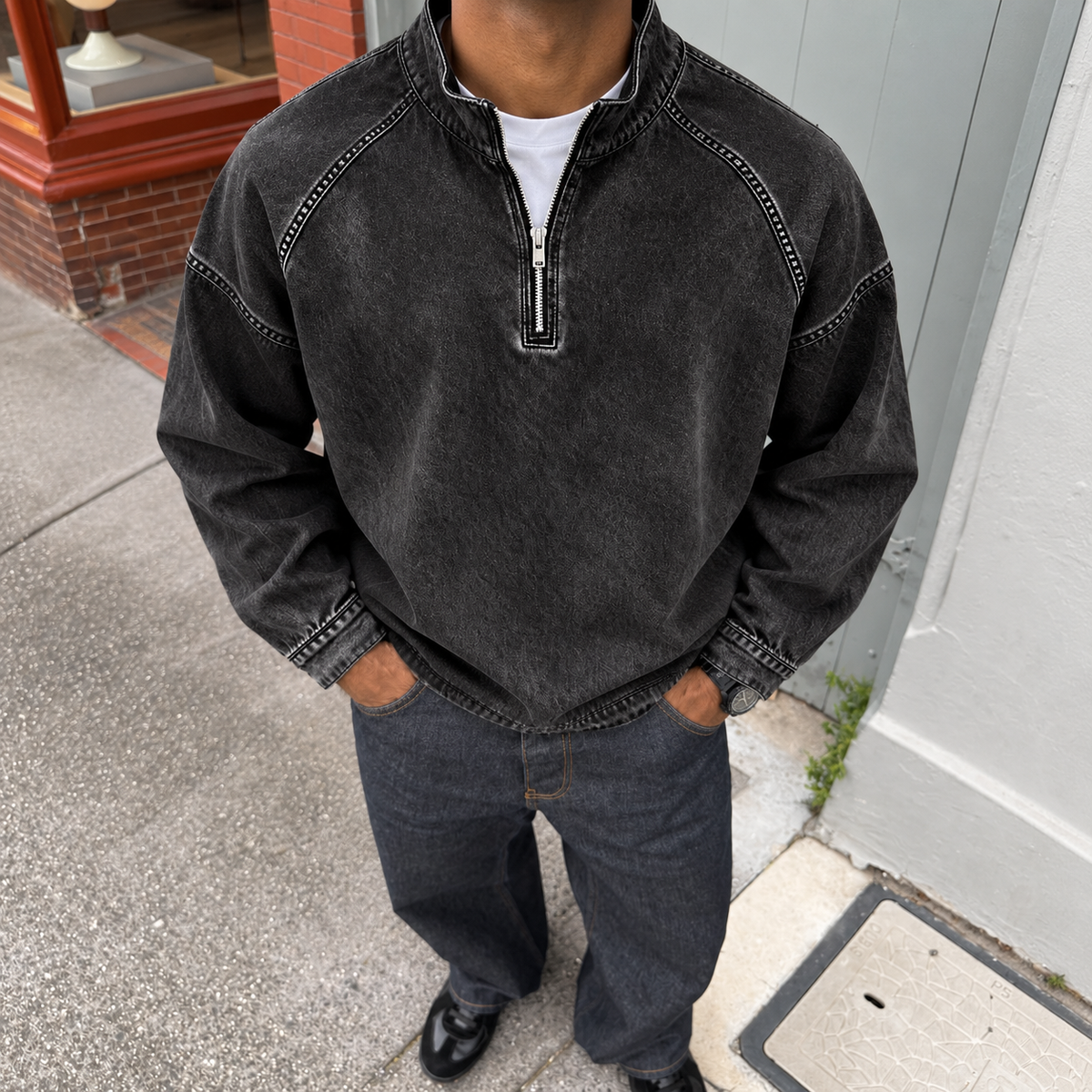 Acantive Vintage Half-Zip Denim Pullover