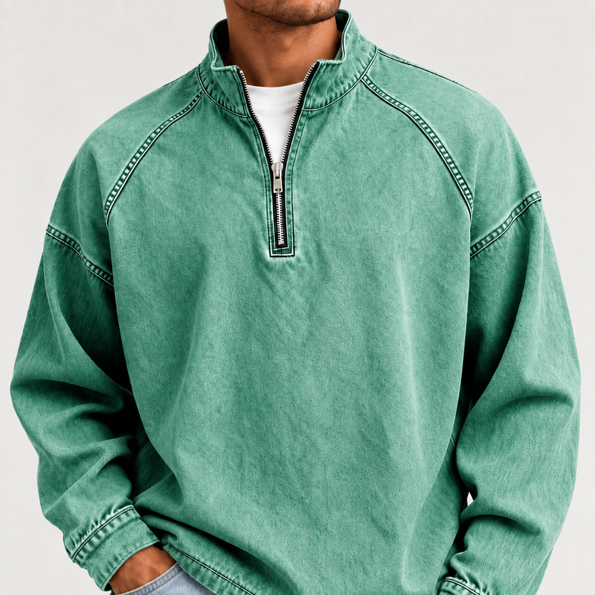 Acantive Vintage Half-Zip Denim Pullover