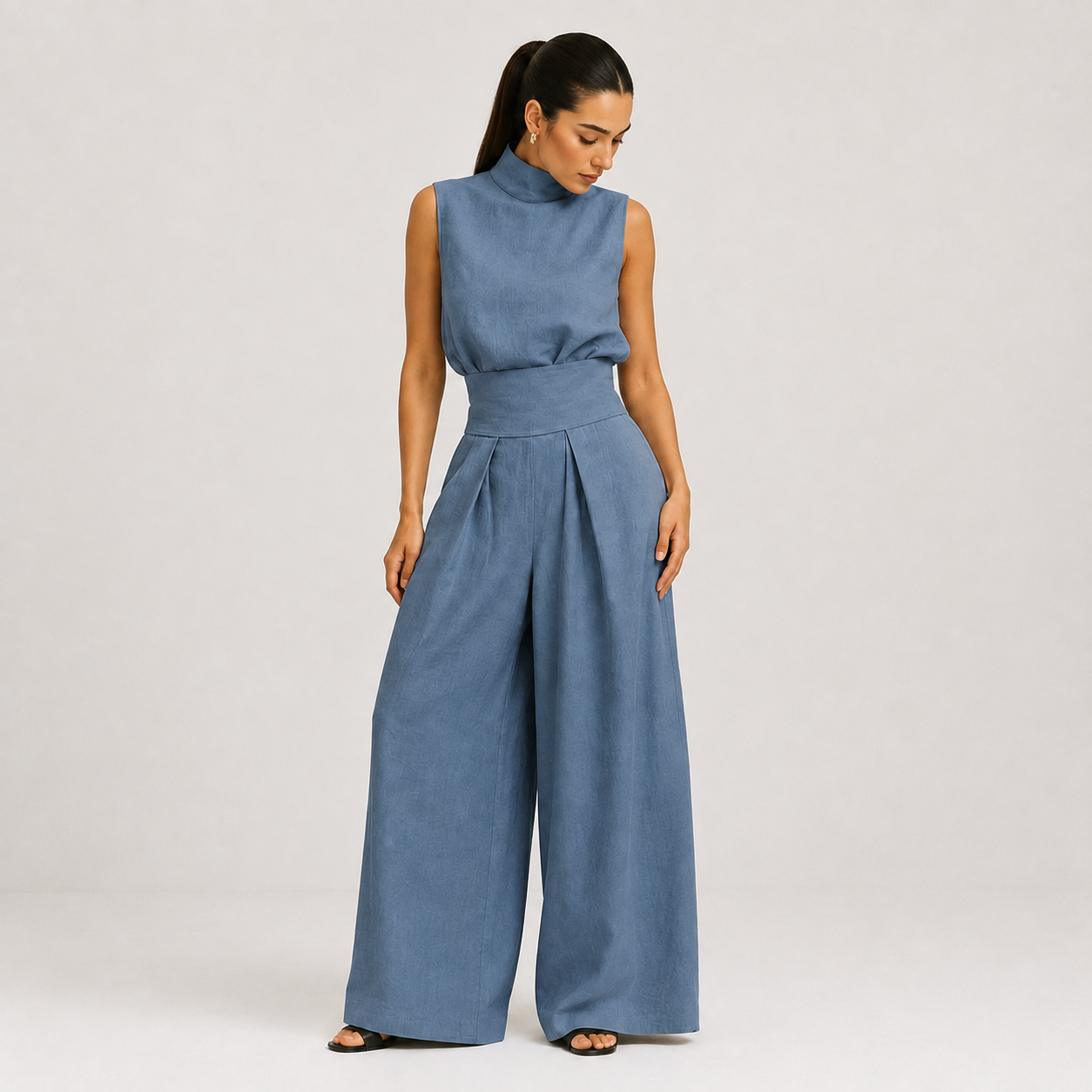 Pleated Wide-Leg Set