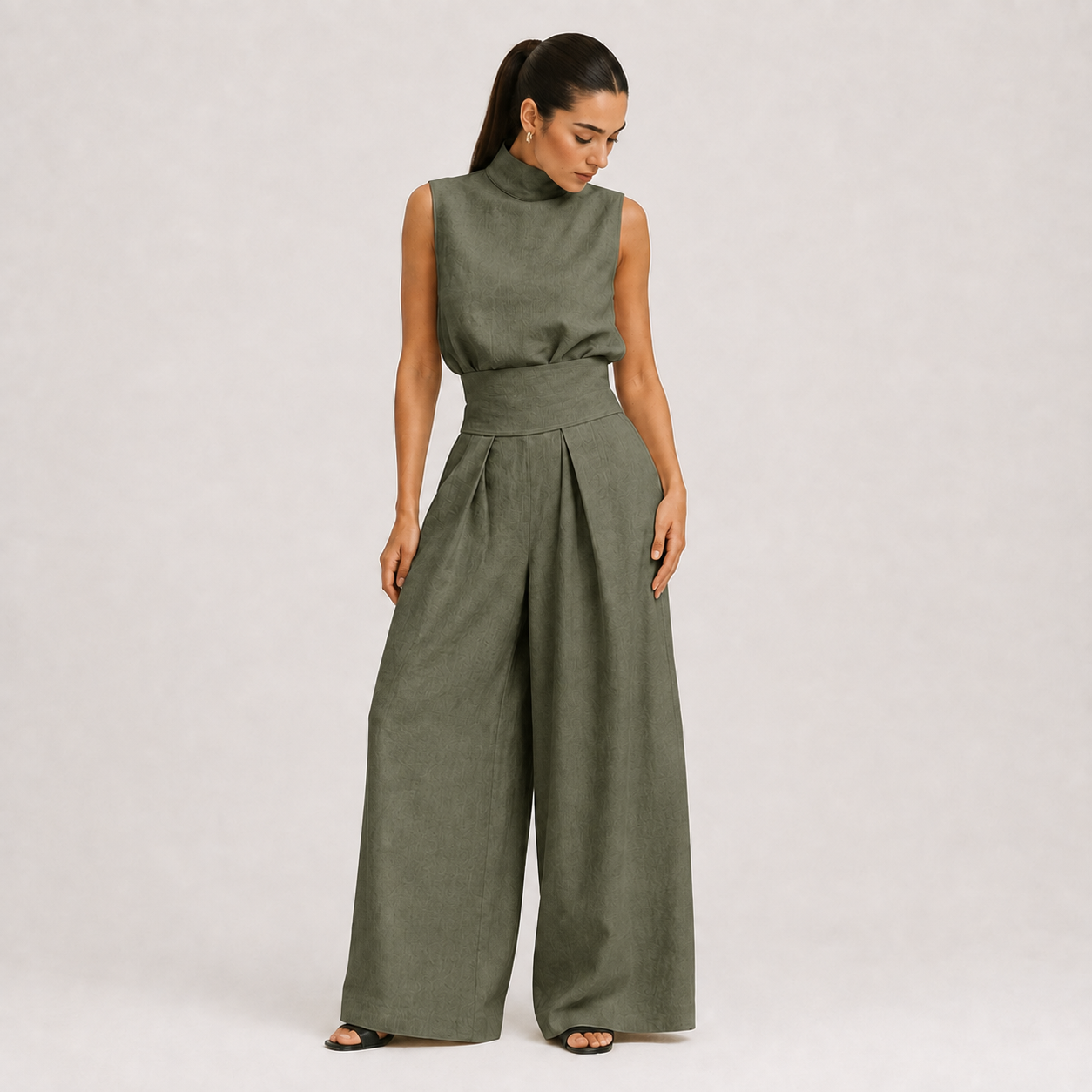 Pleated Wide-Leg Set