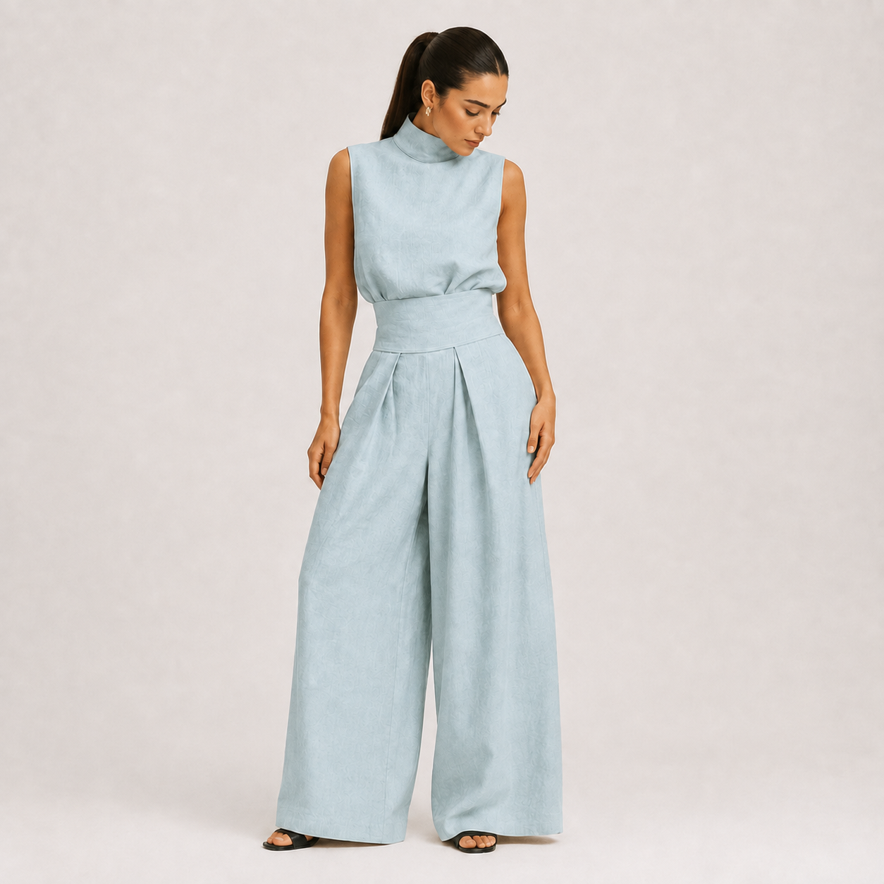 Pleated Wide-Leg Set