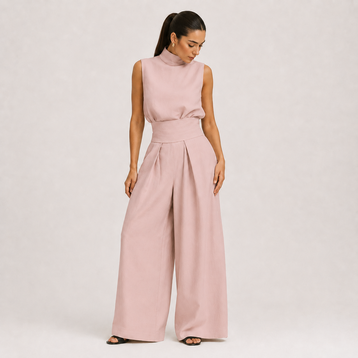 Pleated Wide-Leg Set